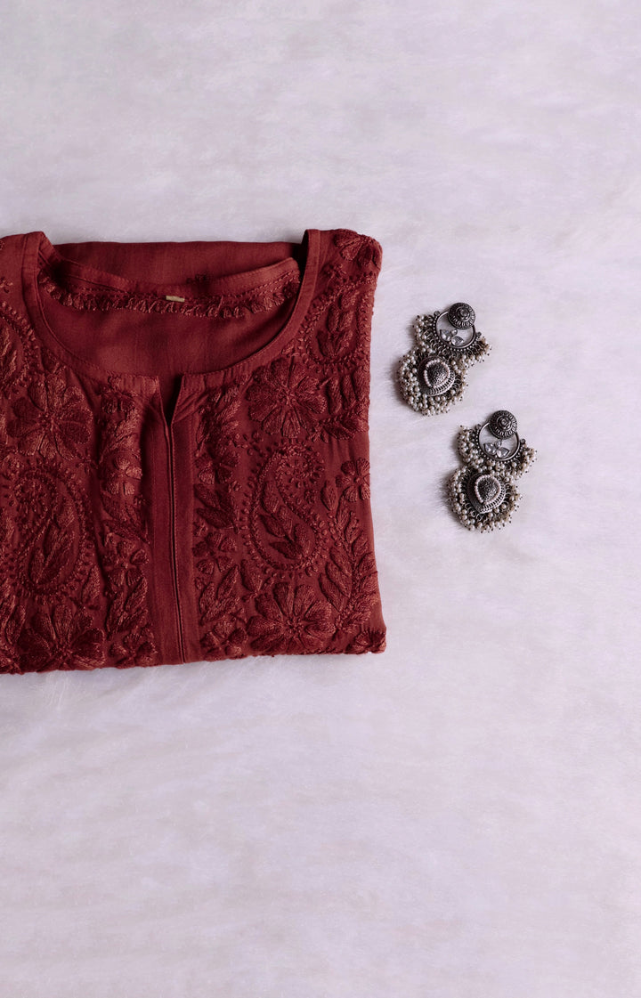 Zahrah Rose Brown Ombre Long Rayon Kurta