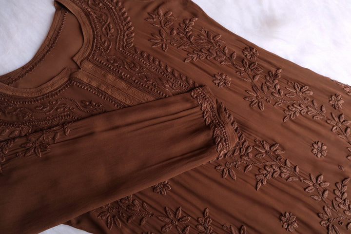 Mehr Chocolate Brown Viscose Georgette kurta