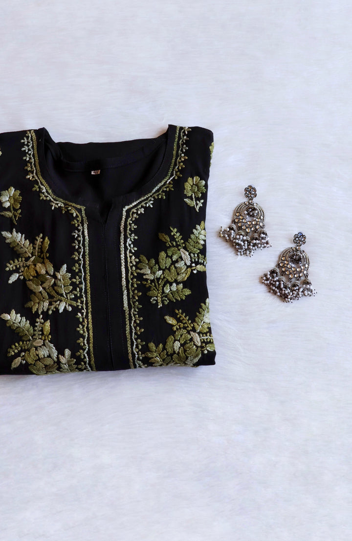 Eliza Black & Olive Ombre Long Rayon Kurta