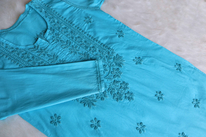 Zaira Sky Blue Long Cotton kurta