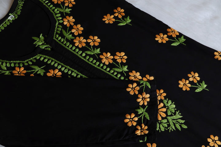 Sitara Black, Green & Yellow Rayon Kurta Set - Noor Chikankari