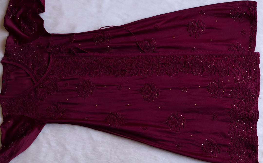 Noor Deep Purple Pure Chanderi Silk Angarakha