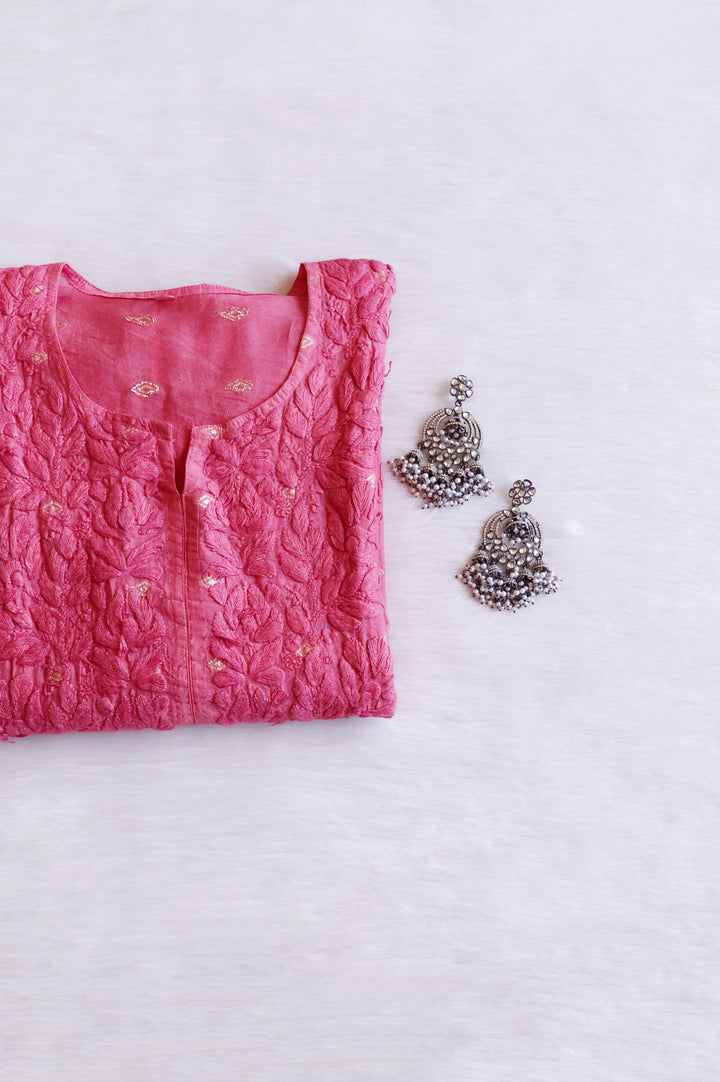 Nazakat Rose Brown Long Chanderi Kurta