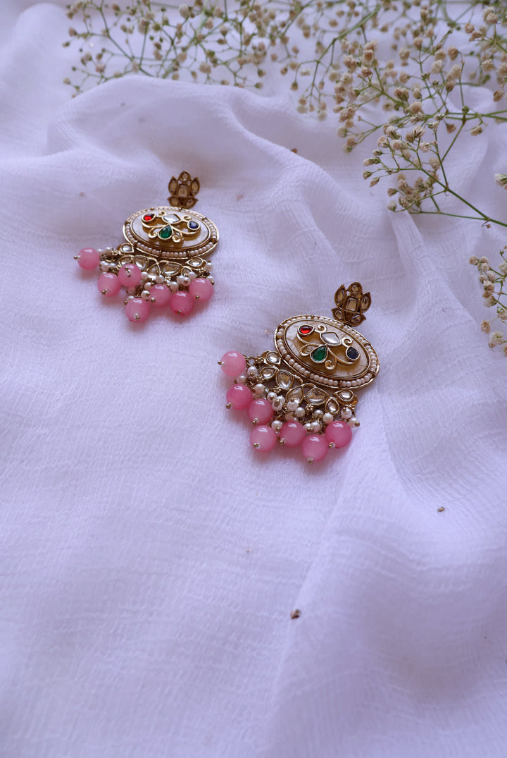 Meenakari Pink & Cream earrings