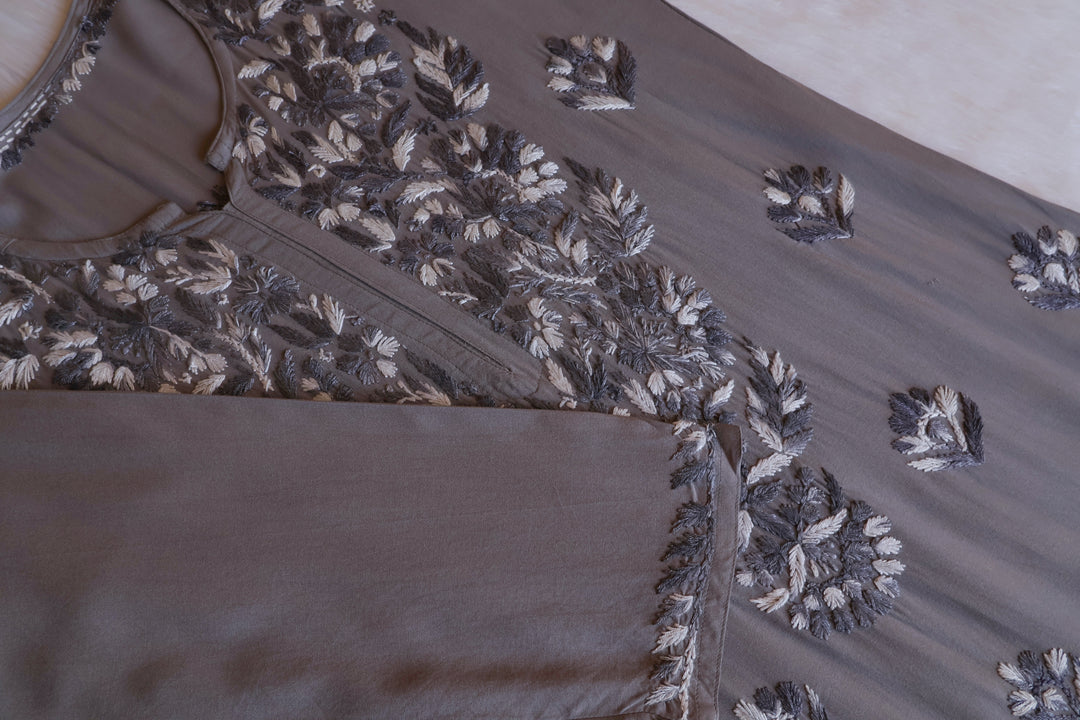 Nuresa Grey Ombre Thread Long Rayon Kurta