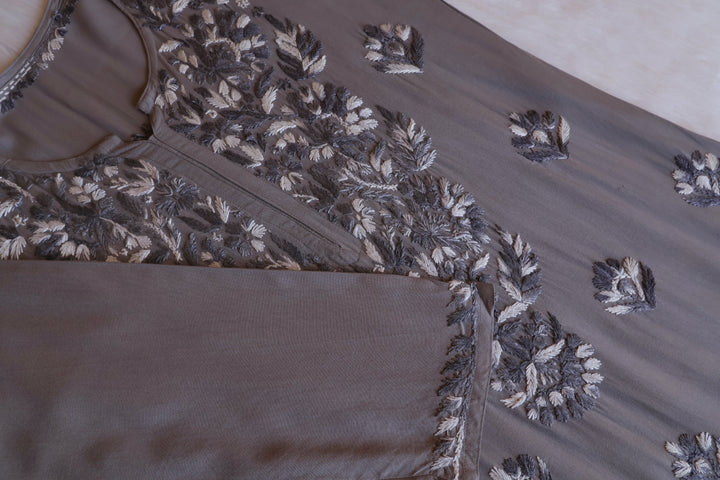 Nuresa Grey Ombre Thread Long Rayon Kurta
