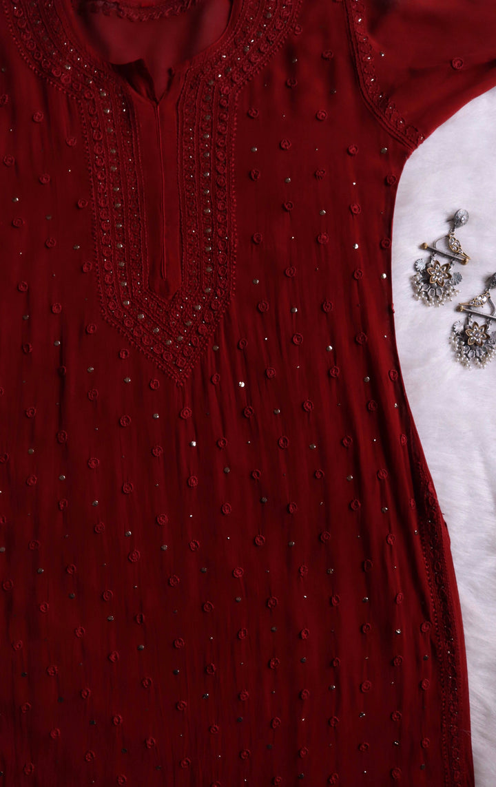 Mahaa Maroon Viscose Georgette kurta