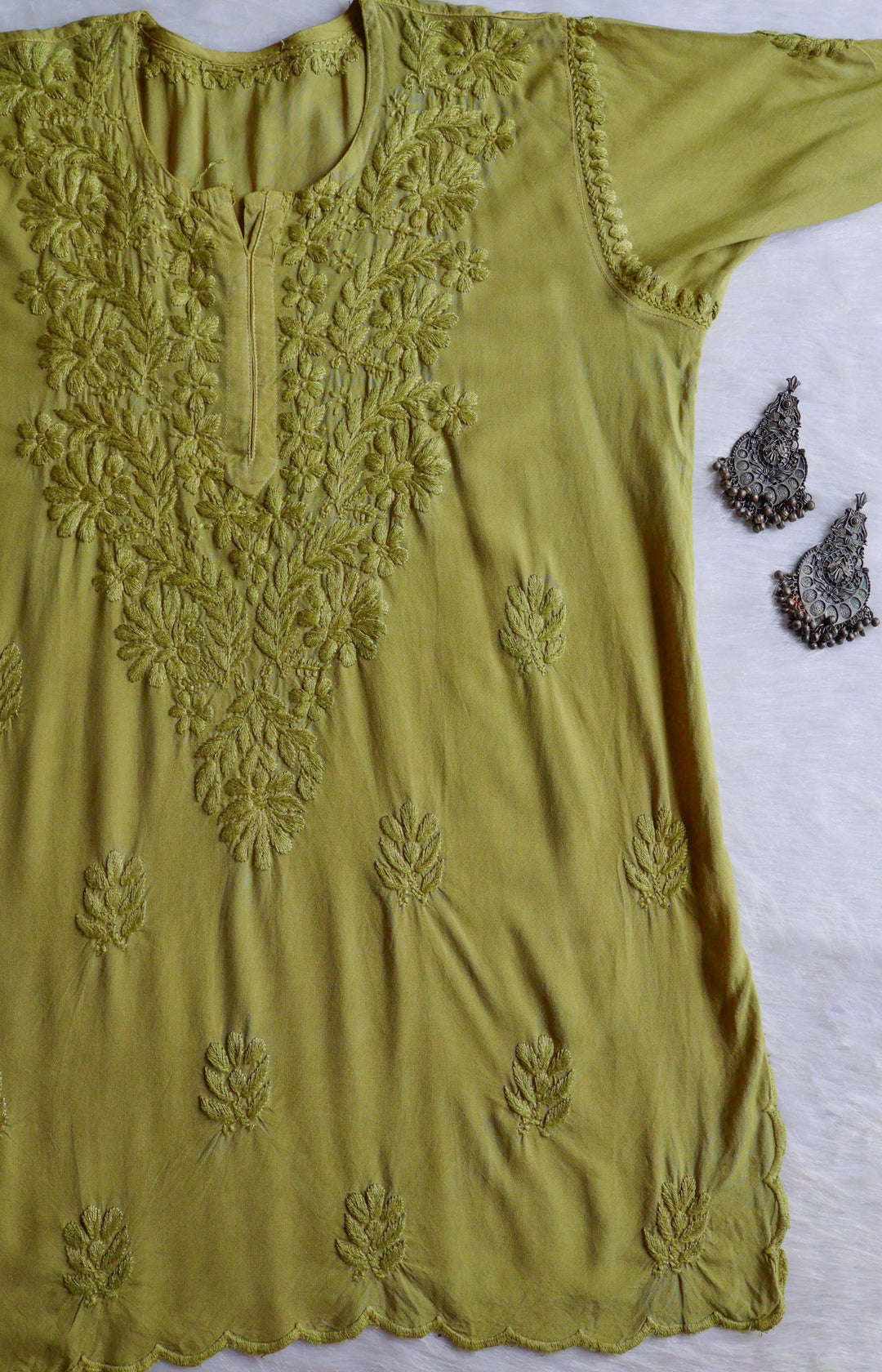 Gul Olive Green Scalloped Short Kurta