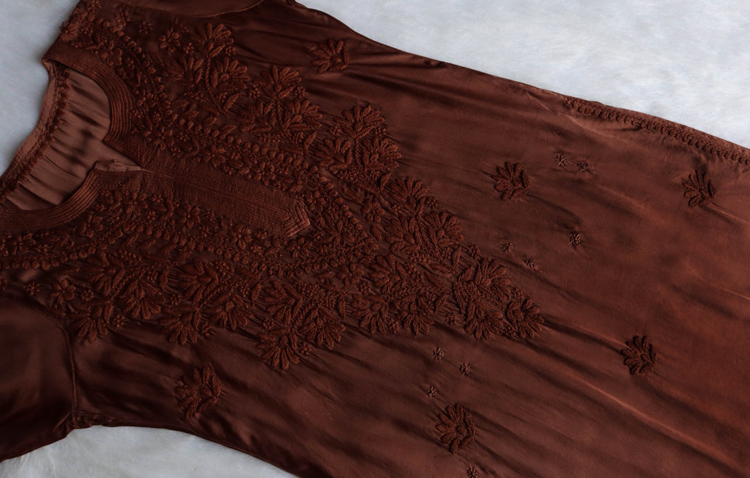 Mehr Mocha Brown Long Modal Silk Kurta