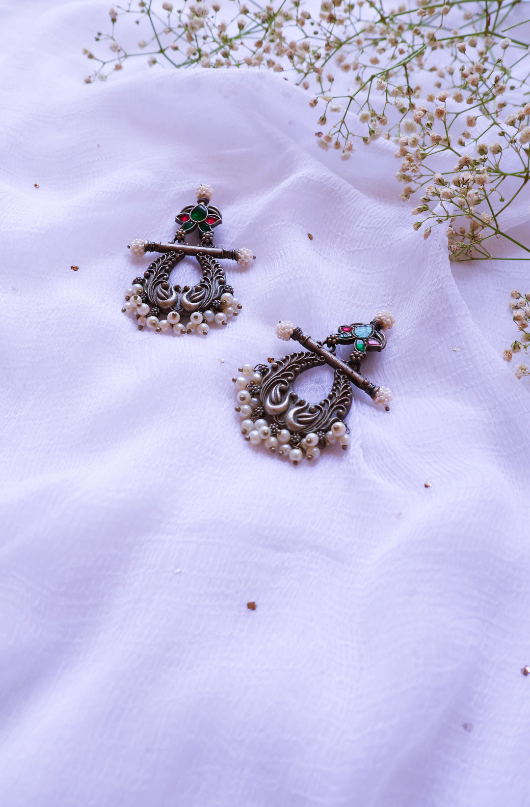 Maroon & Green Stone Dual toned Earring