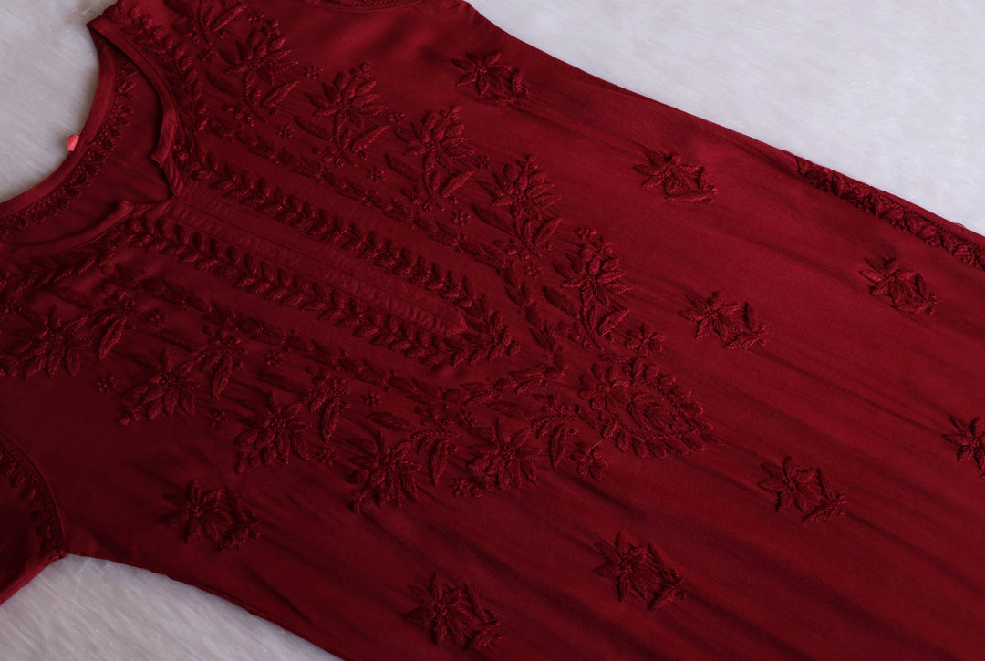Alfiya Maroon Long Ombre Rayon Kurta