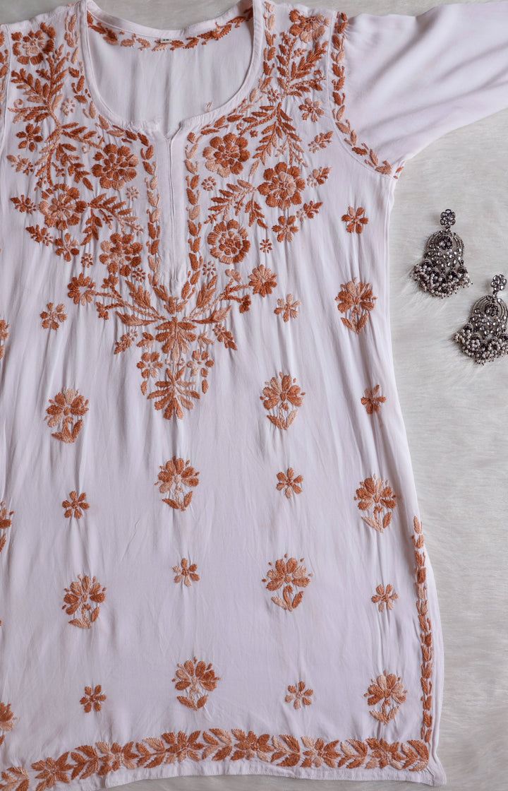 Gulbahaar White & Beige Cotton short kurta