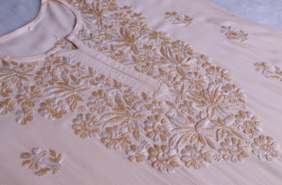 Nuresa Cream Ombre Thread Long Rayon Kurta