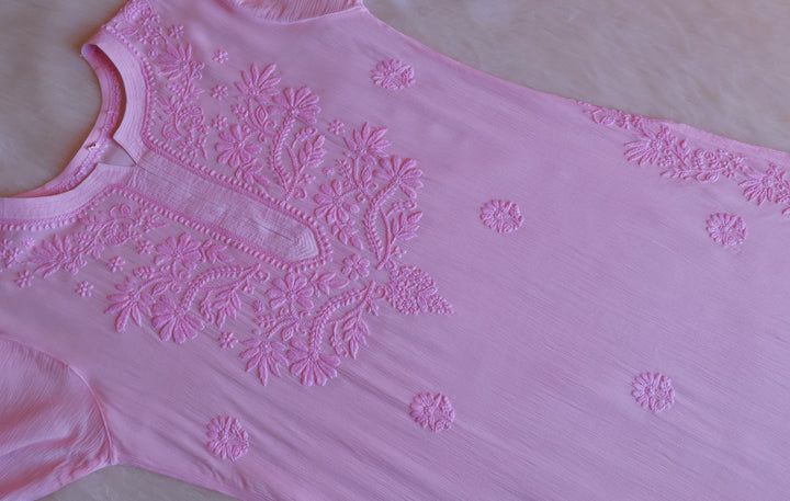 Mehr Pastel Pink Pure Chiffon Kurta