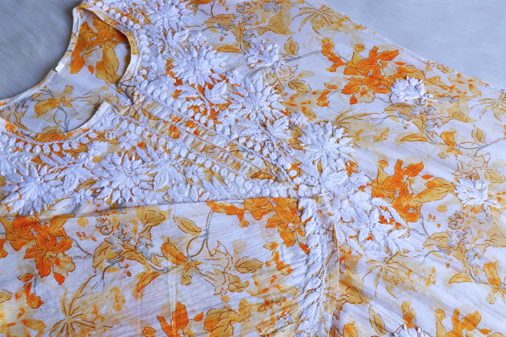 Maahgul Yellow Floral Long MulMul kurta