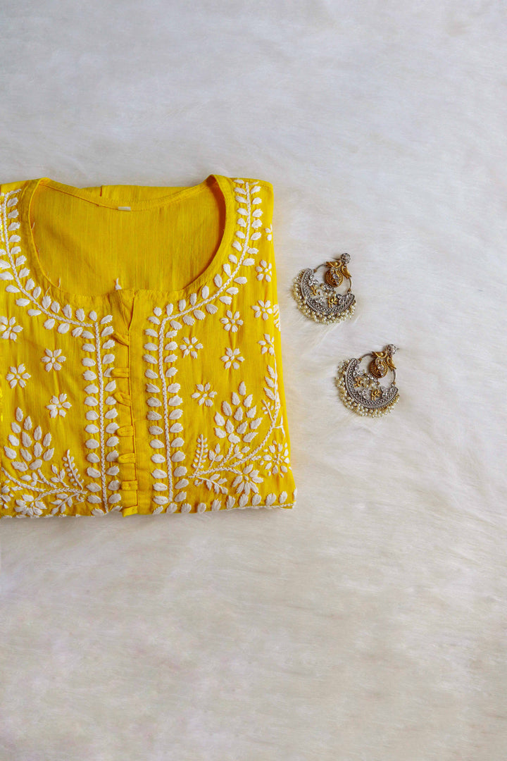 Safaa Lime Yellow & White Linen Kurta