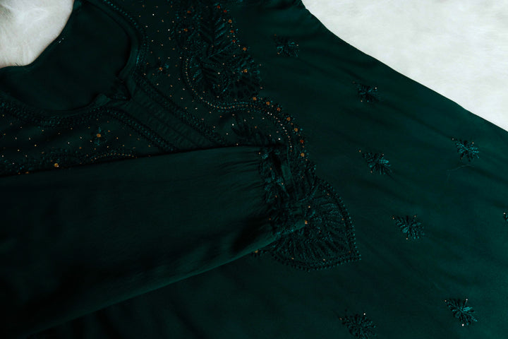 Naida Bottle Green 2 piece Rayon Mukaish set
