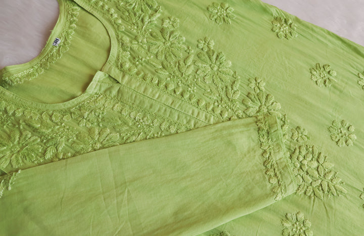 Nazakat Olive Green Cotton short kurta