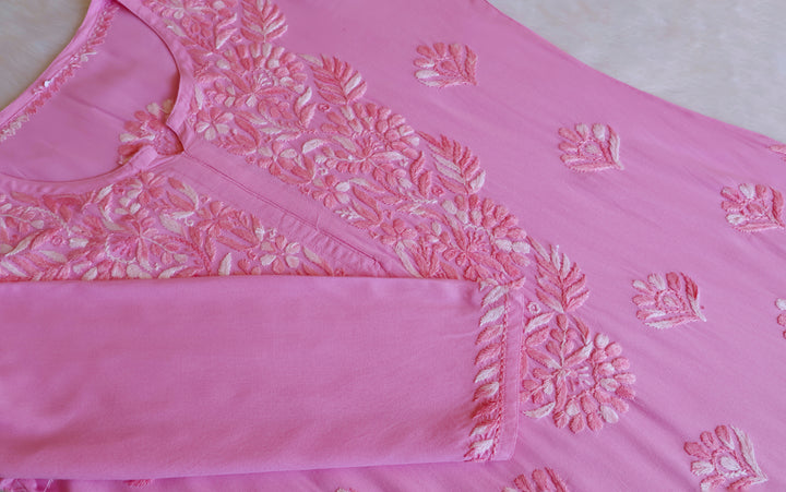 Nuresa Baby Pink Ombre Thread Long Rayon Kurta