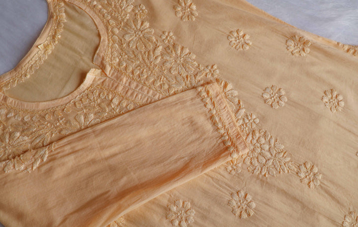 Nazakat Mango Yellow Cotton short kurta