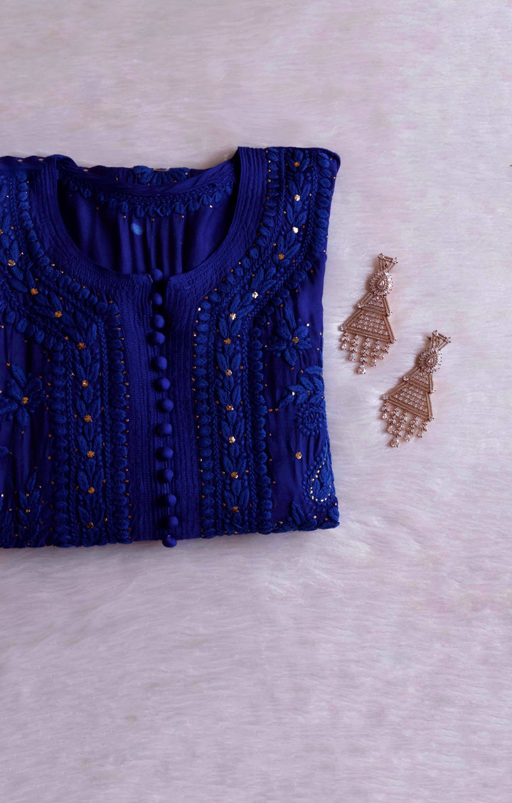 Iqra Royal Blue Pure Muslin Kurta