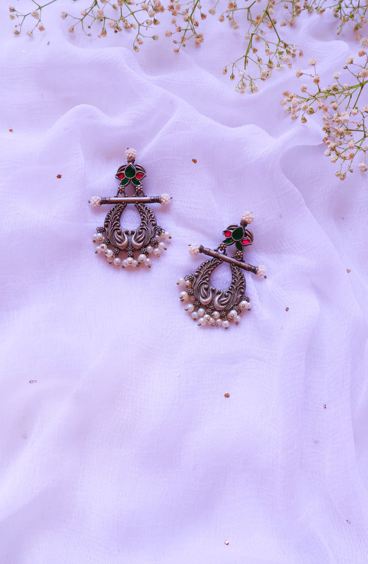 Maroon & Green Stone Dual toned Earring