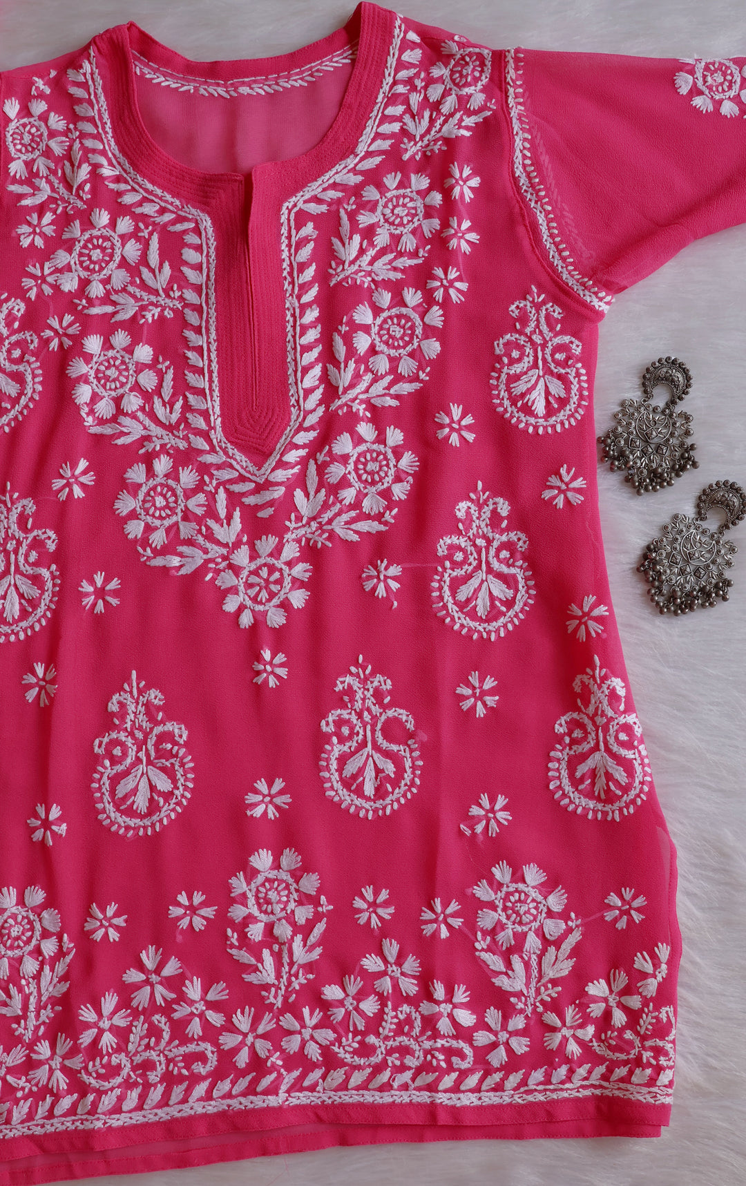 Zaira Mauve Pink & White Short Georgette Kurta - Noor Chikankari