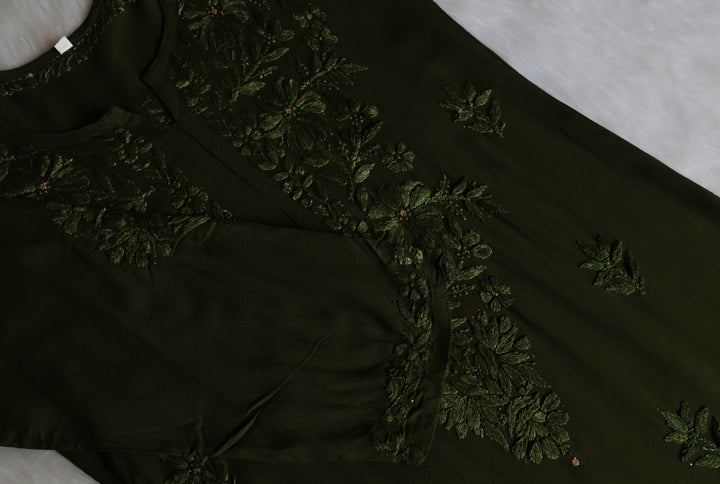 Naira Olive Green Rayon Mukaish 3 Piece Set