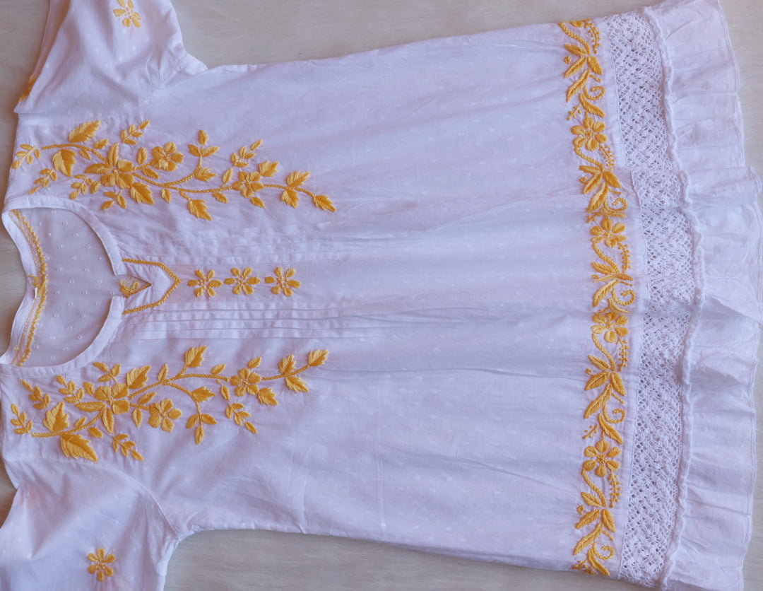 Nazakat White & Pastel Yellow Premium Cotton kurta