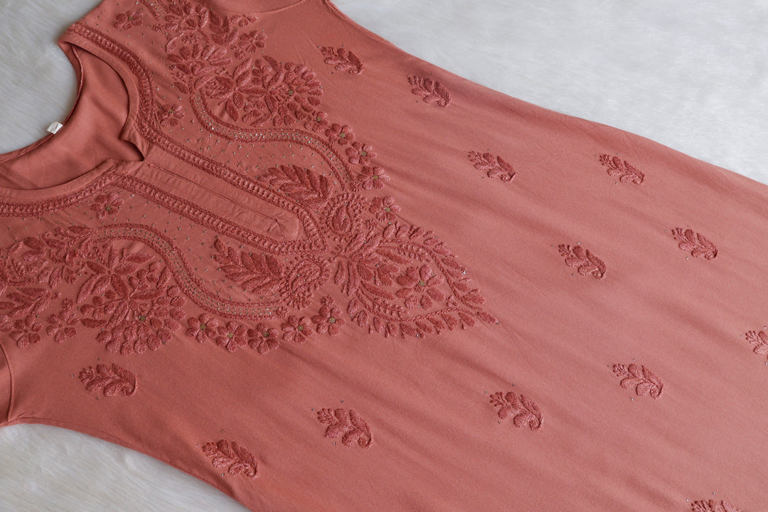 Naida Rose Brown Rayon mukaish Long Kurta