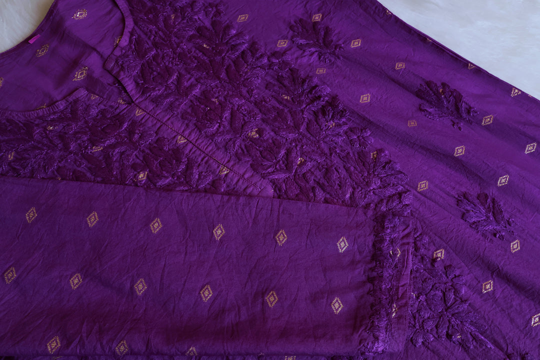 Nazakat Deep Purple Long Chanderi Kurta