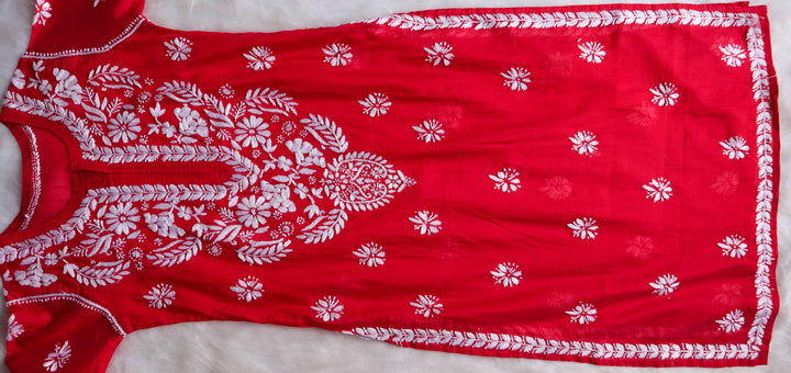 Elaya Red & White Chanderi Kurta
