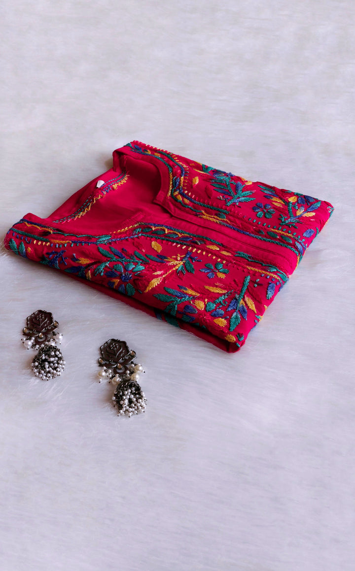 Maaham Deep Pink & Multicoloured Short Rayon Kurta