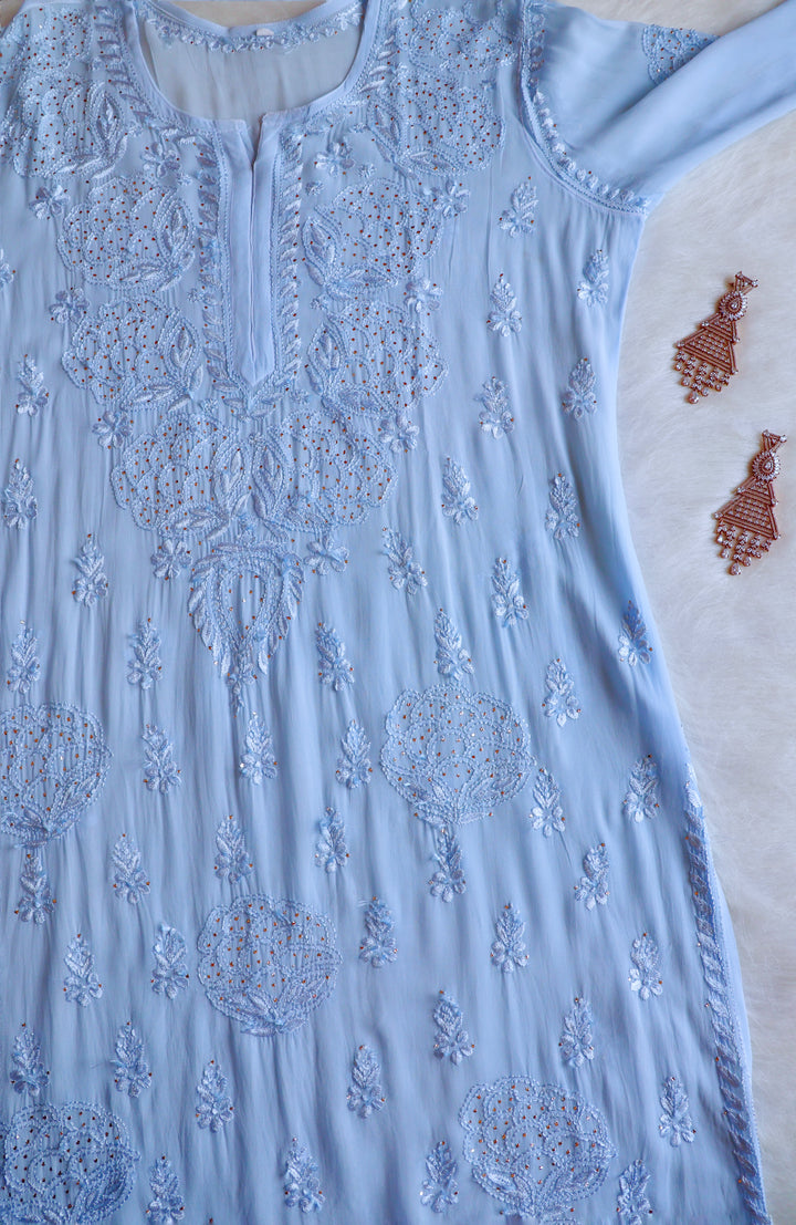 Hanaa Ice Blue Viscose Georgette Kurta