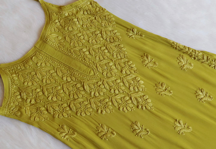 Hana Olive Green Long Viscose Noodle Strap Kurta