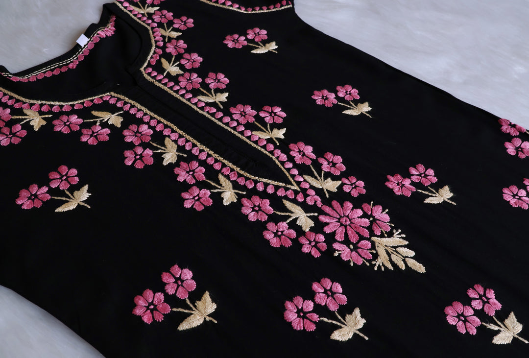 Sitara Black, Pink & Beige Rayon Kurta Set - Noor Chikankari