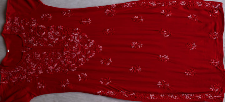 Nuresa Red Ombre Thread Long Rayon Kurta