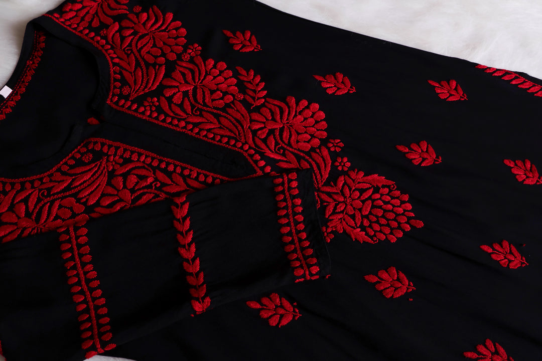 Noora Black & Red Long Rayon kurta