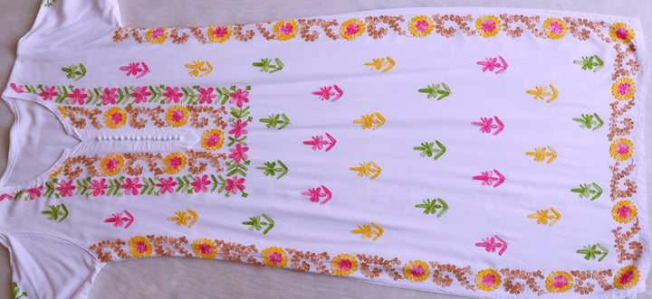 Anah White & Rose Pink Rayon Kurta Pant set