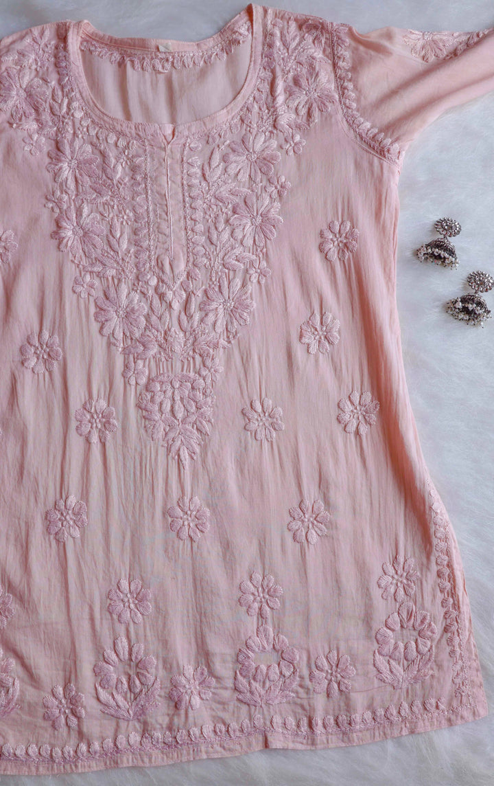 Nazakat Rose Beige Cotton short kurta