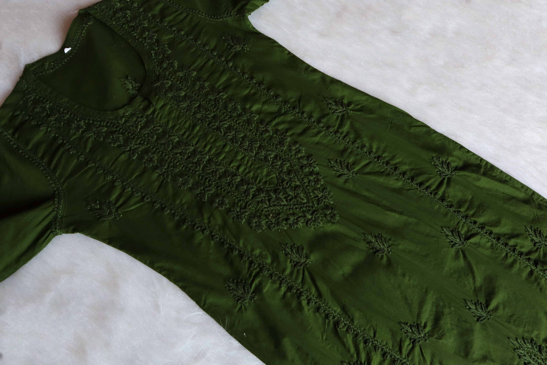 Ayman Olive Green Long Cotton Kurta