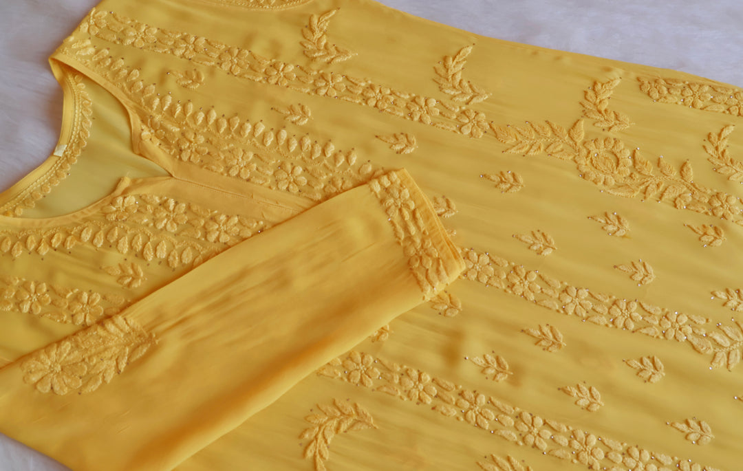 Zamda Yellow Viscose Georgette Kurta