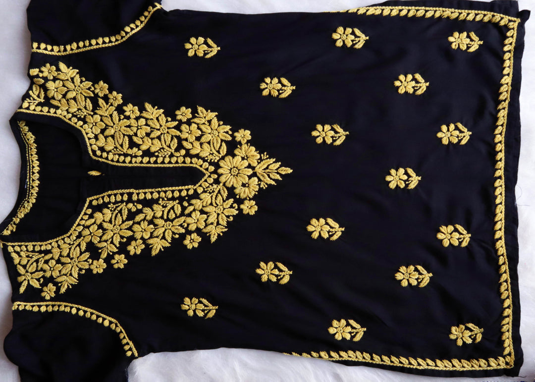 Gul-E-Jahaan Black & Yellow Short Rayon Kurta