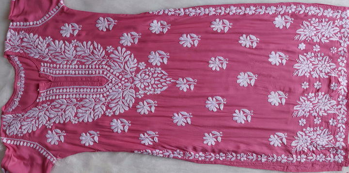 Mehr Mauve Pink Long Modal Kurta - Noor Chikankari
