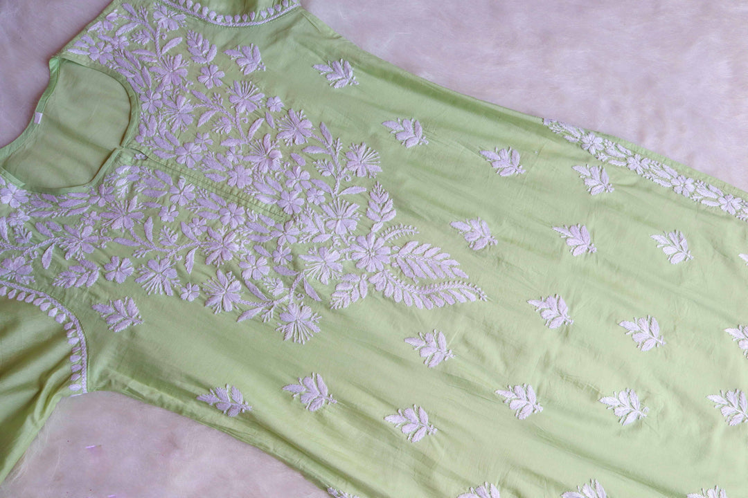 Saboor Lime Green Chanderi Kurta