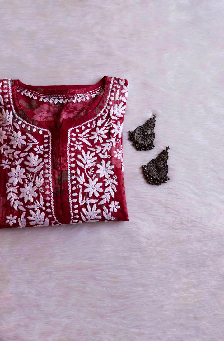 Dahlia Plum Floral Long MulMul kurta