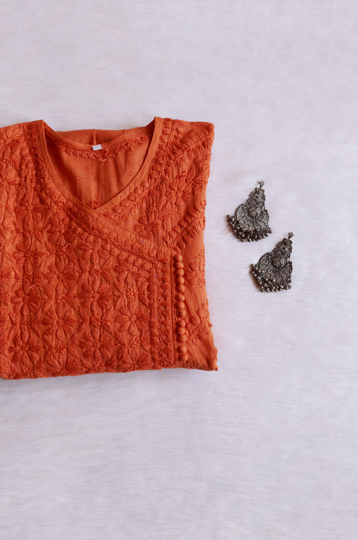 Nazakat Rust Pure Cotton Angarakha Dress