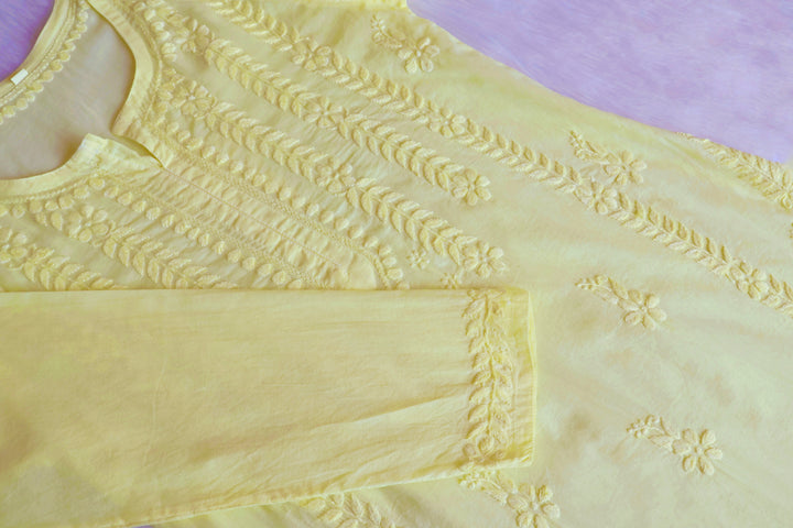 Noor Pastel Yellow Pure Cotton Kurta - Noor Chikankari
