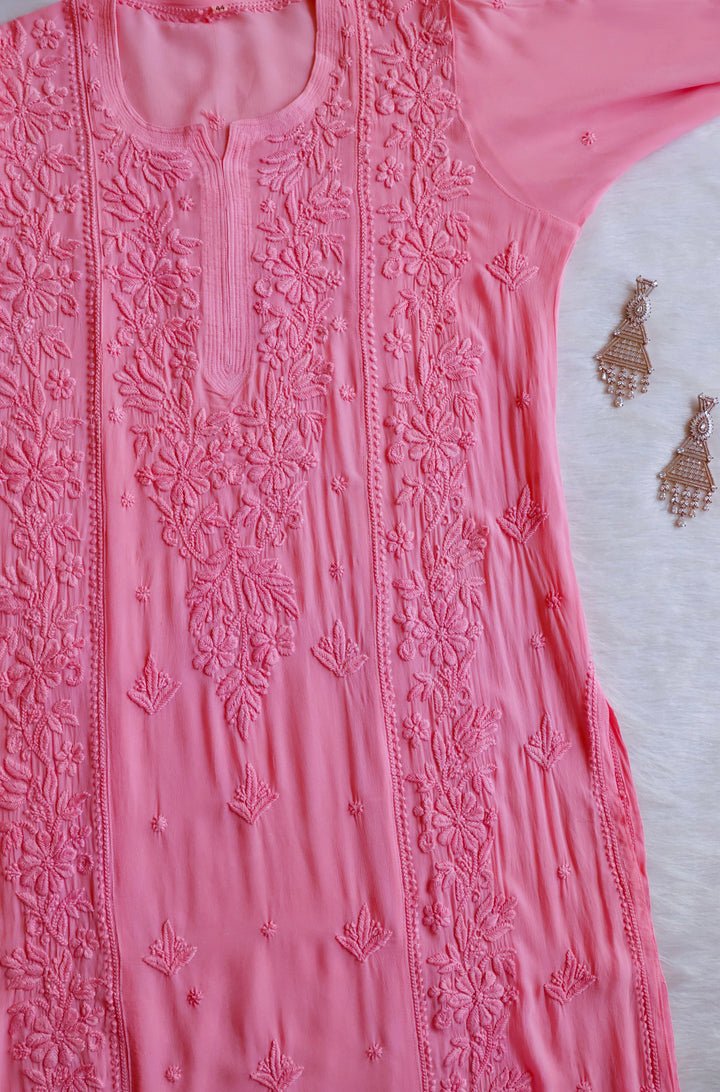 Mahnoor Rose Pink Viscose Georgette Kurta