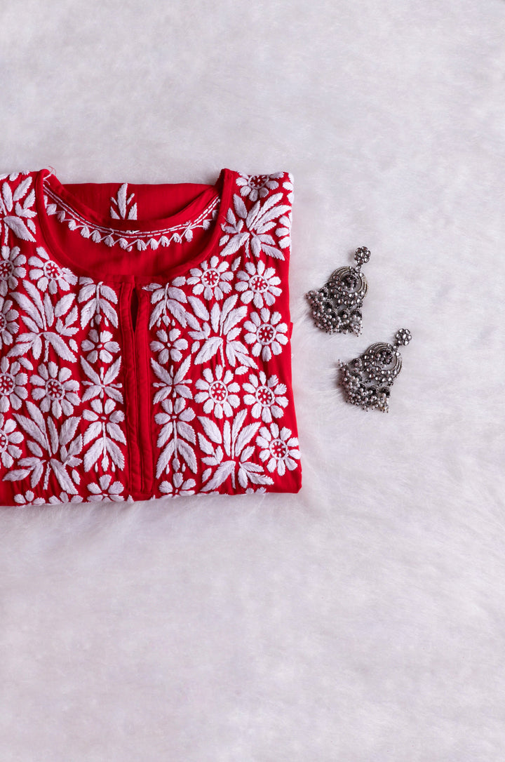 Mariyam Red Long Rayon kurta